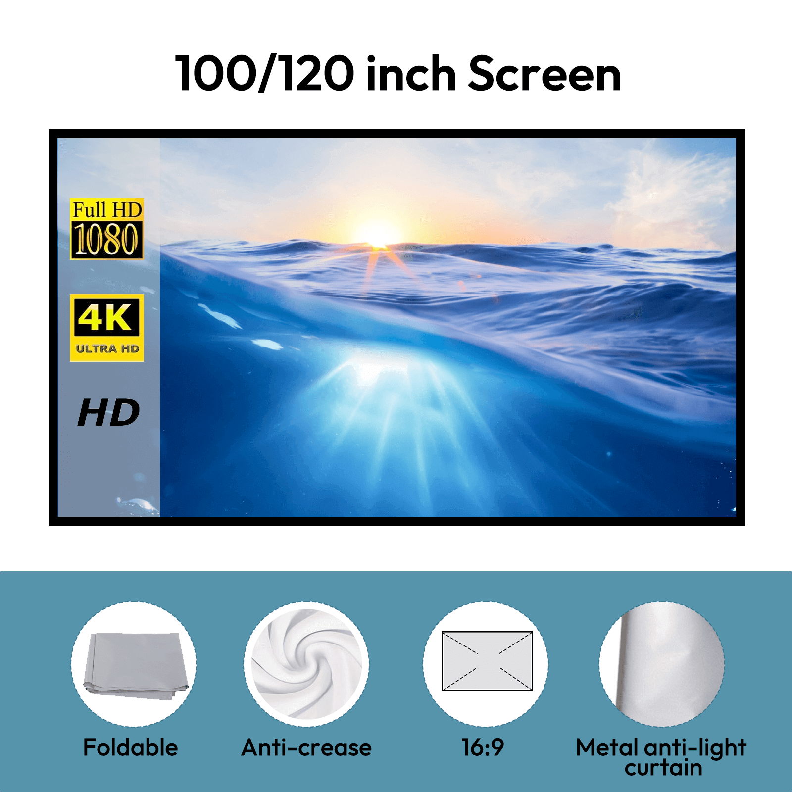 100" Foldable ALR Projection Screen | Portable Ambient Light Rejecting Screen for Home & Travel