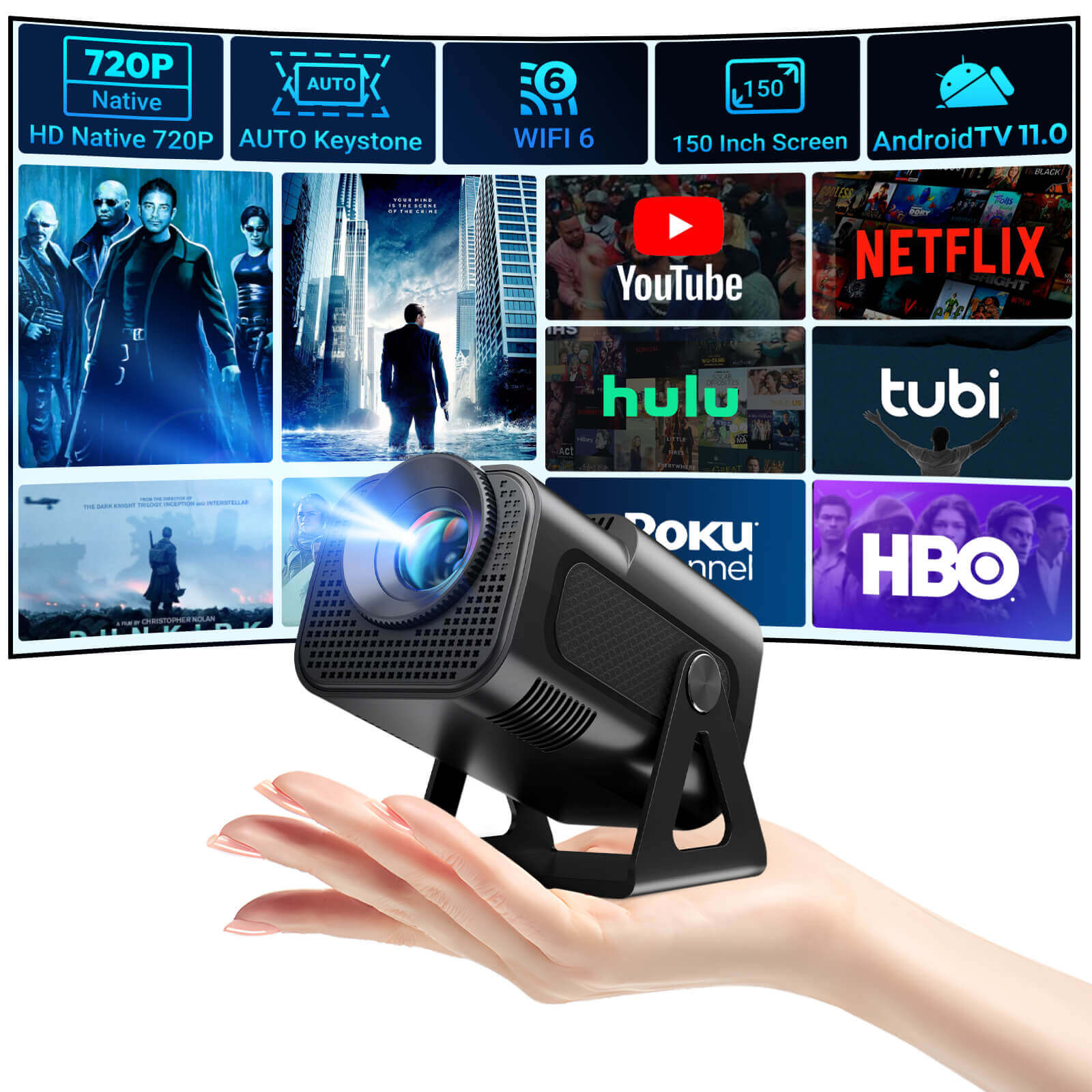 XGODY Gimbal5 Mini Projector 1080P, 12000 Lumens, Perfect for Building a Home Theater System