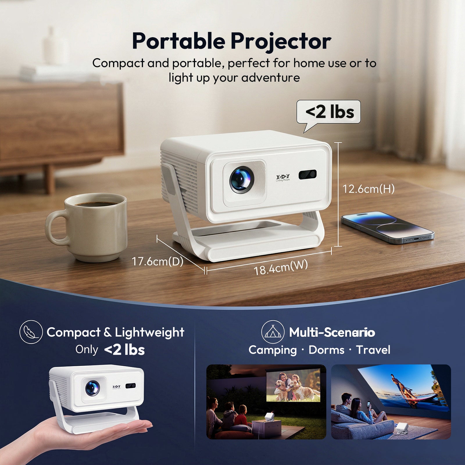 XGODY Gimbal A1 Smart Projector - Android 14 | 6D Auto Keystone | 4K Supported Dual Speakers