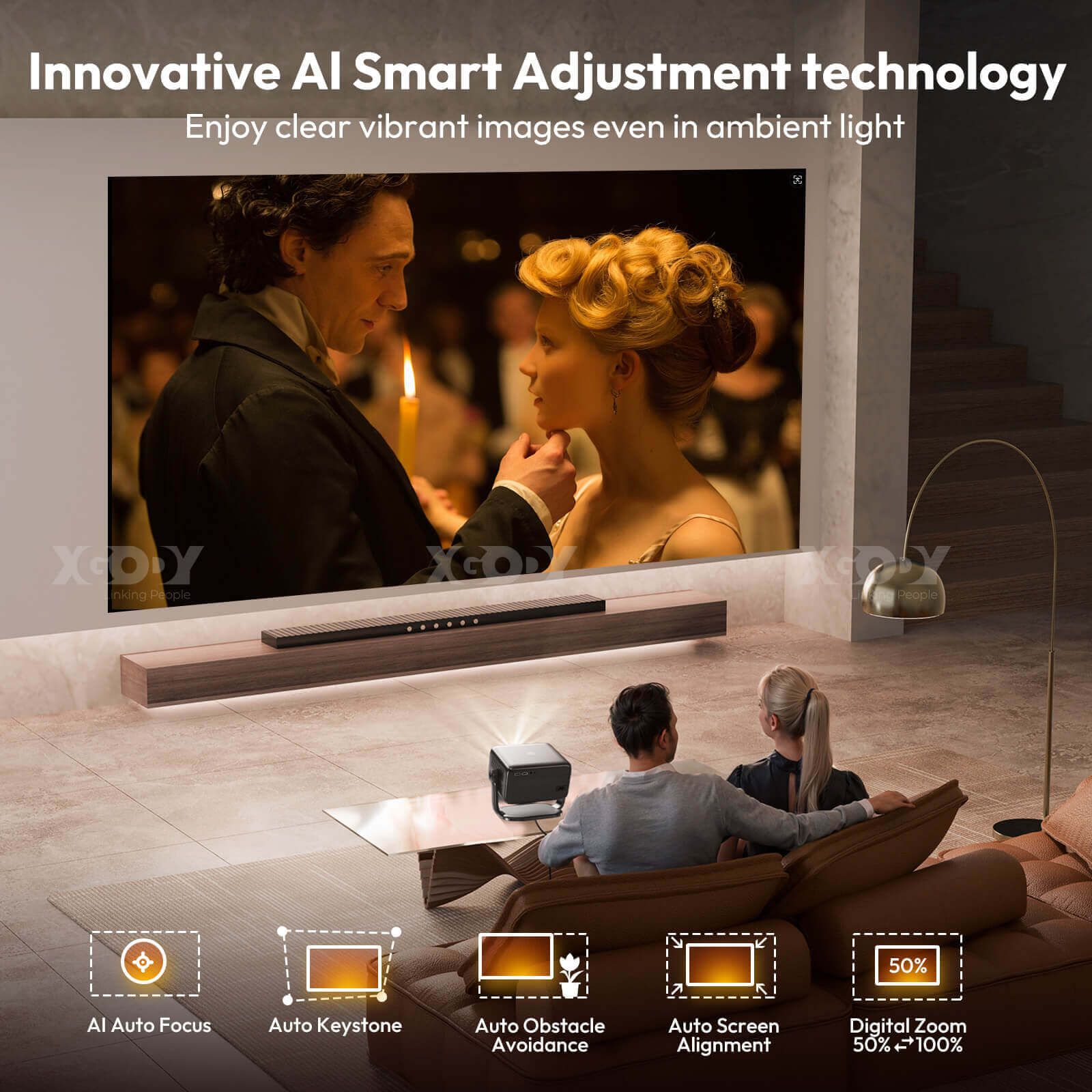 Gimbal A6: Portable Projector With Android 11.0, Native 1080P, WiFi & Bluetooth Auto Focus