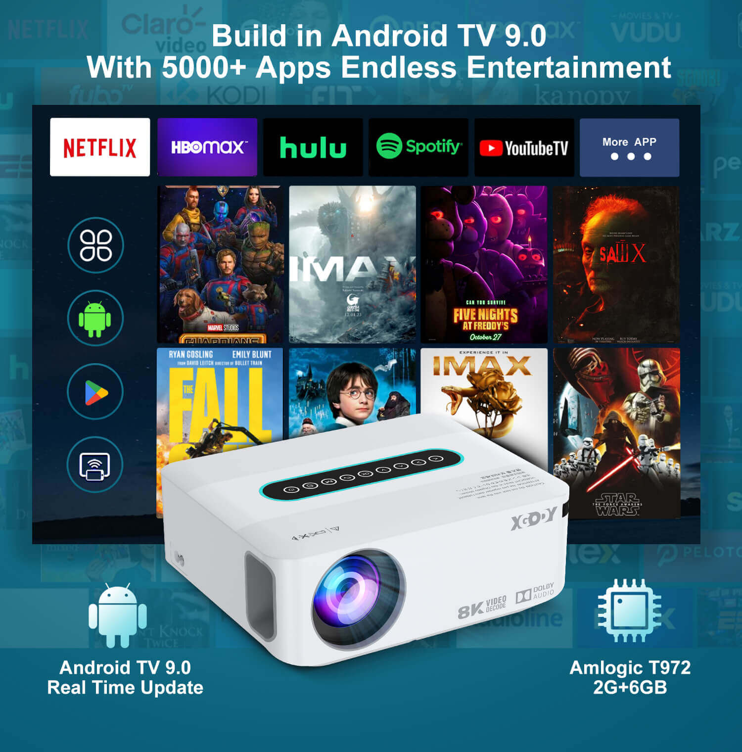 XGODY X1 | Native 1080P Projector 4K With Android 9.0 TV & Dolby Sound, For Wireless Outdoor Movies Night