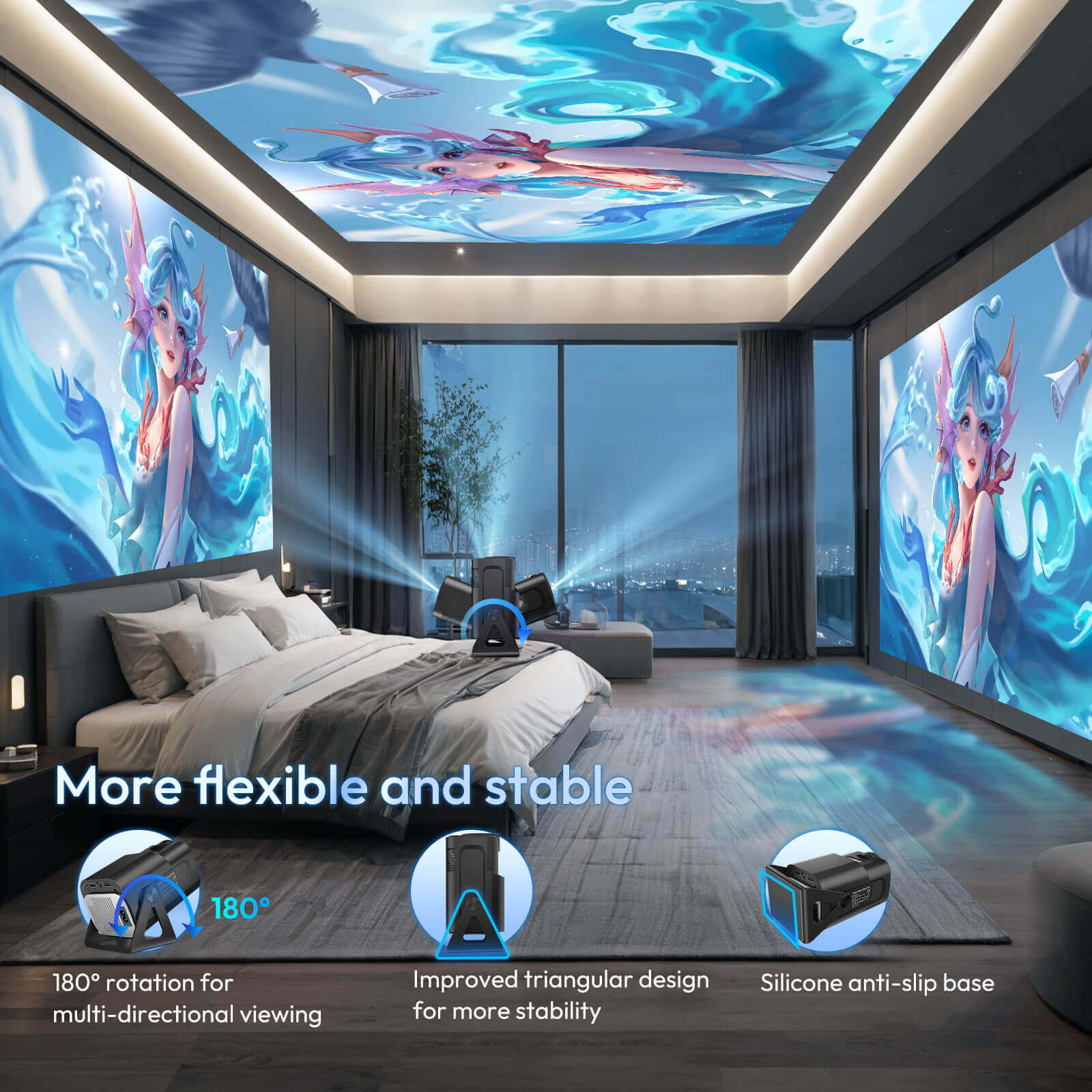 XGODY Gimbal5 Mini Projector 1080P, 12000 Lumens, Perfect for Building a Home Theater System