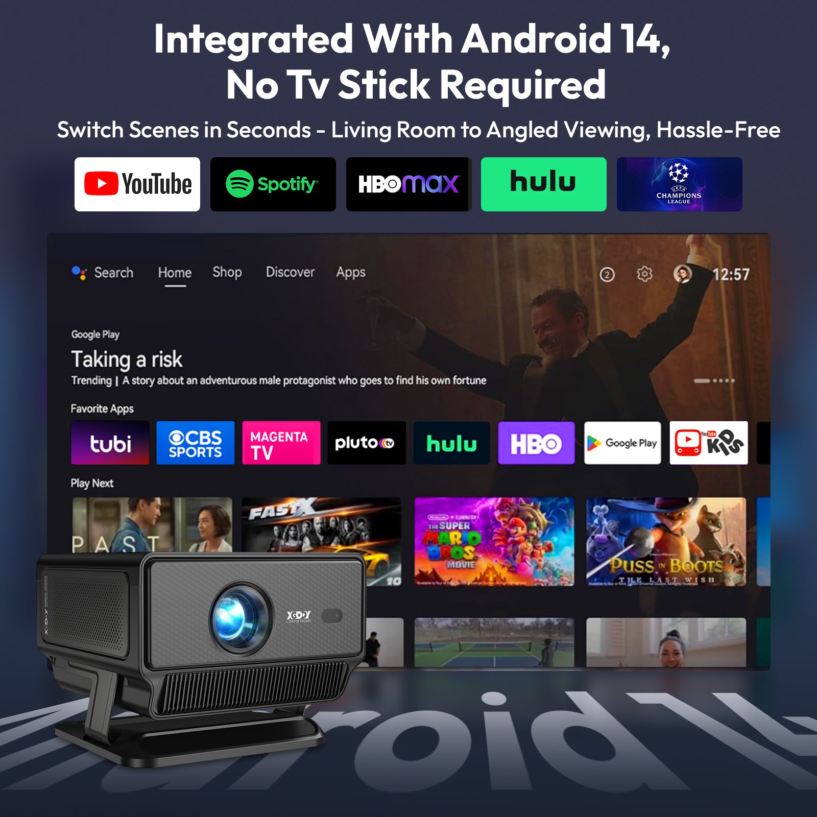 Gimbal A8 Portable Projector Android 14 With Native 1080P Support 8K Dual Speakers