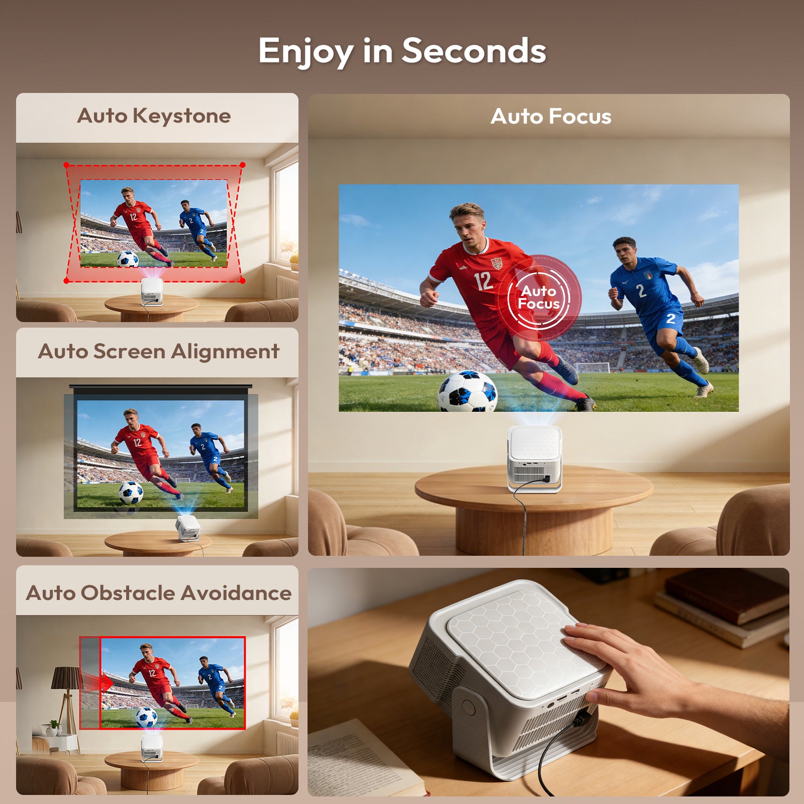 XGODY Gimbal 7 Portable Short-throw Projector, Android 14.0 System 8K Support
