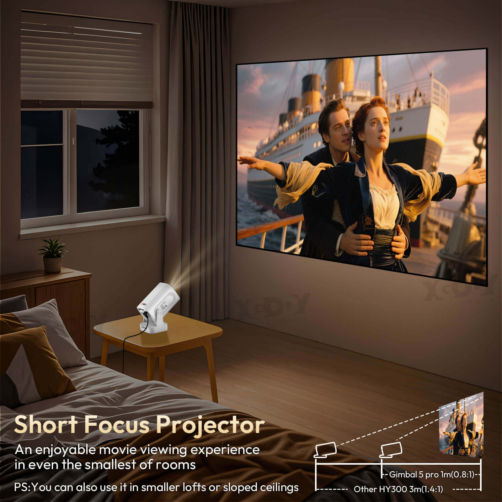 Gimbal 5 PRO: Portable Projector Android 14.0, Native 1080P, WiFi 6 & Bluetooth 5.4 Built-in Stereo Speaker