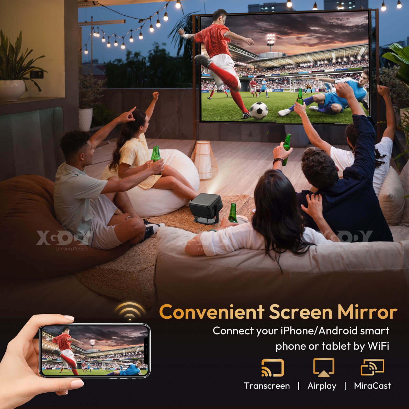 Gimbal A6: Portable Projector With Android 11.0, Native 1080P, WiFi & Bluetooth Auto Focus