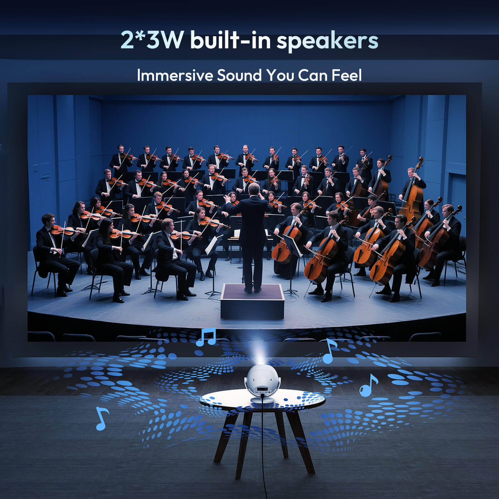 Gimbal A2: Portable Projector Dual Speakers Android 11.0, Native720P, WiFi6 & Bluetooth5.2 Connectivity