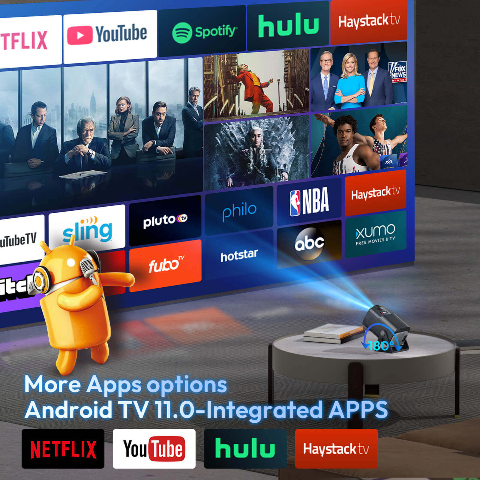 XGODY Gimbal5 Mini Projector 1080P, 12000 Lumens, Perfect for Building a Home Theater System