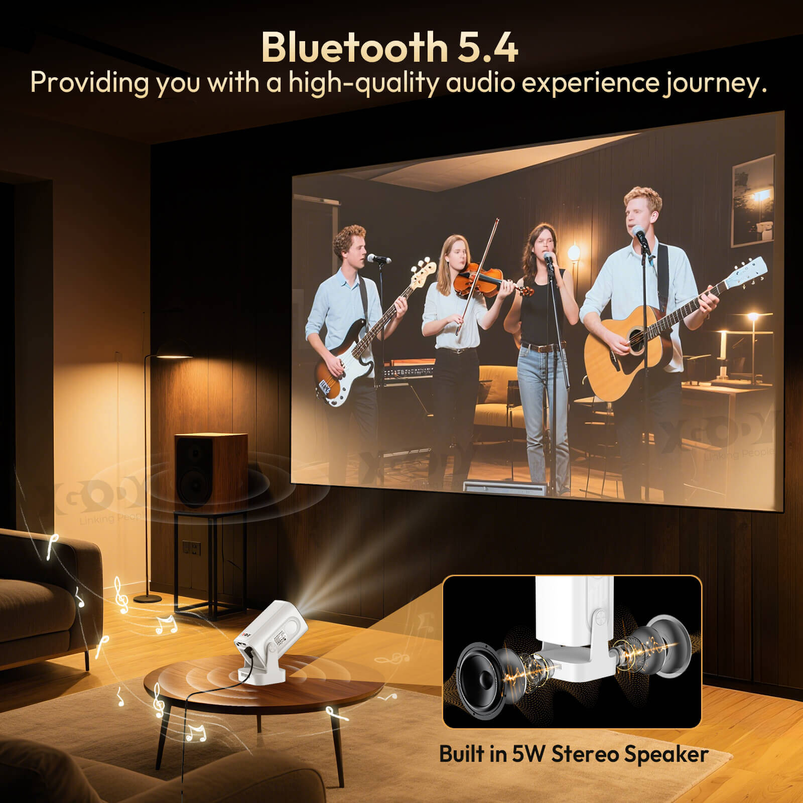 Gimbal 5 PRO: Portable Projector Android 14.0, Native 1080P, WiFi 6 & Bluetooth 5.4 Built-in Stereo Speaker