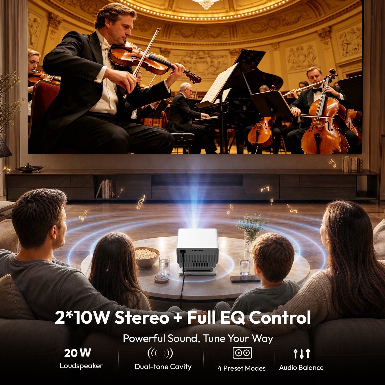 Gimbal N8 Portable Projector With Native 1080P 16GB Support 4K 2*10W Dual Speakers