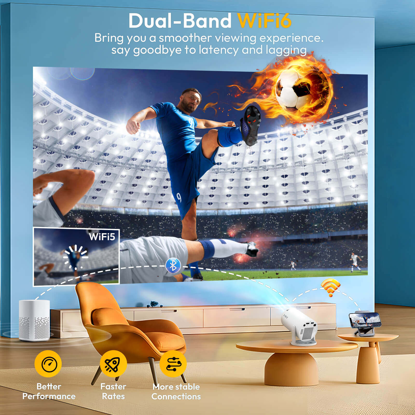 XGODY Gimbal 3 NEW Portable Short-throw Projector, Android 11.0 System With Bluetooth And Dual-Band WiFi6 Compact And Portable