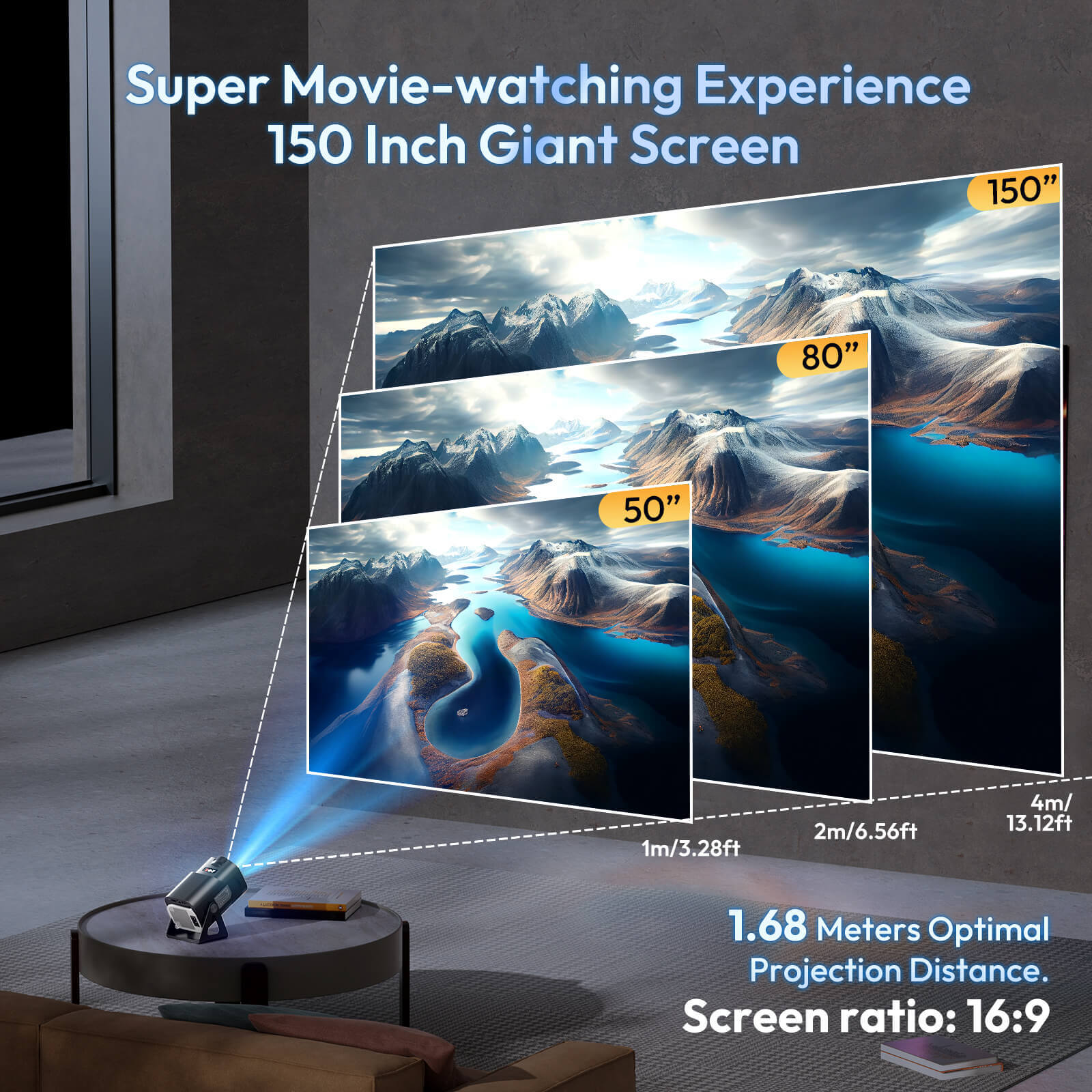 XGODY Gimbal5 Mini Projector 1080P, 12000 Lumens, Perfect for Building a Home Theater System