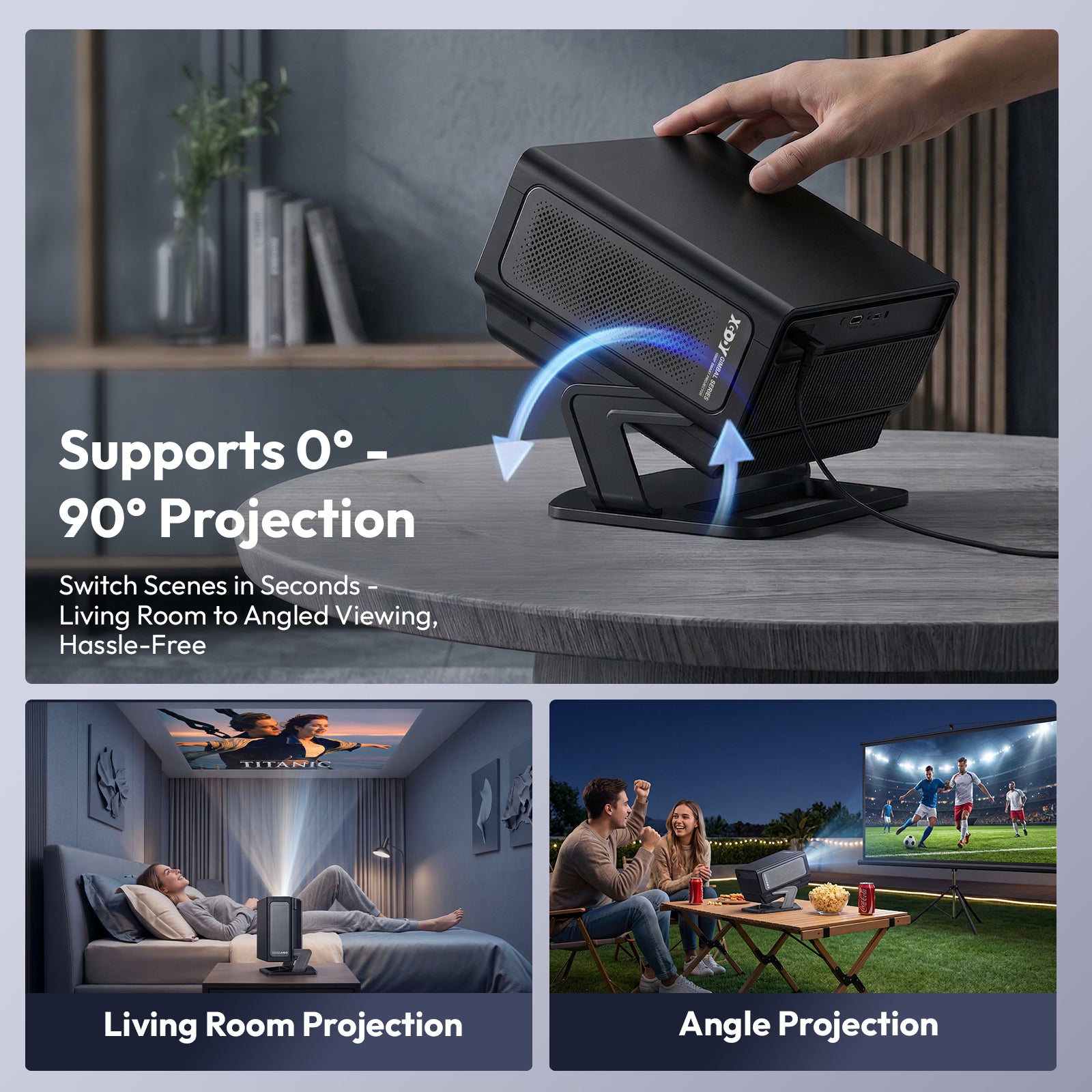 Gimbal A8 Portable Projector Android 14 With Native 1080P Support 8K Dual Speakers