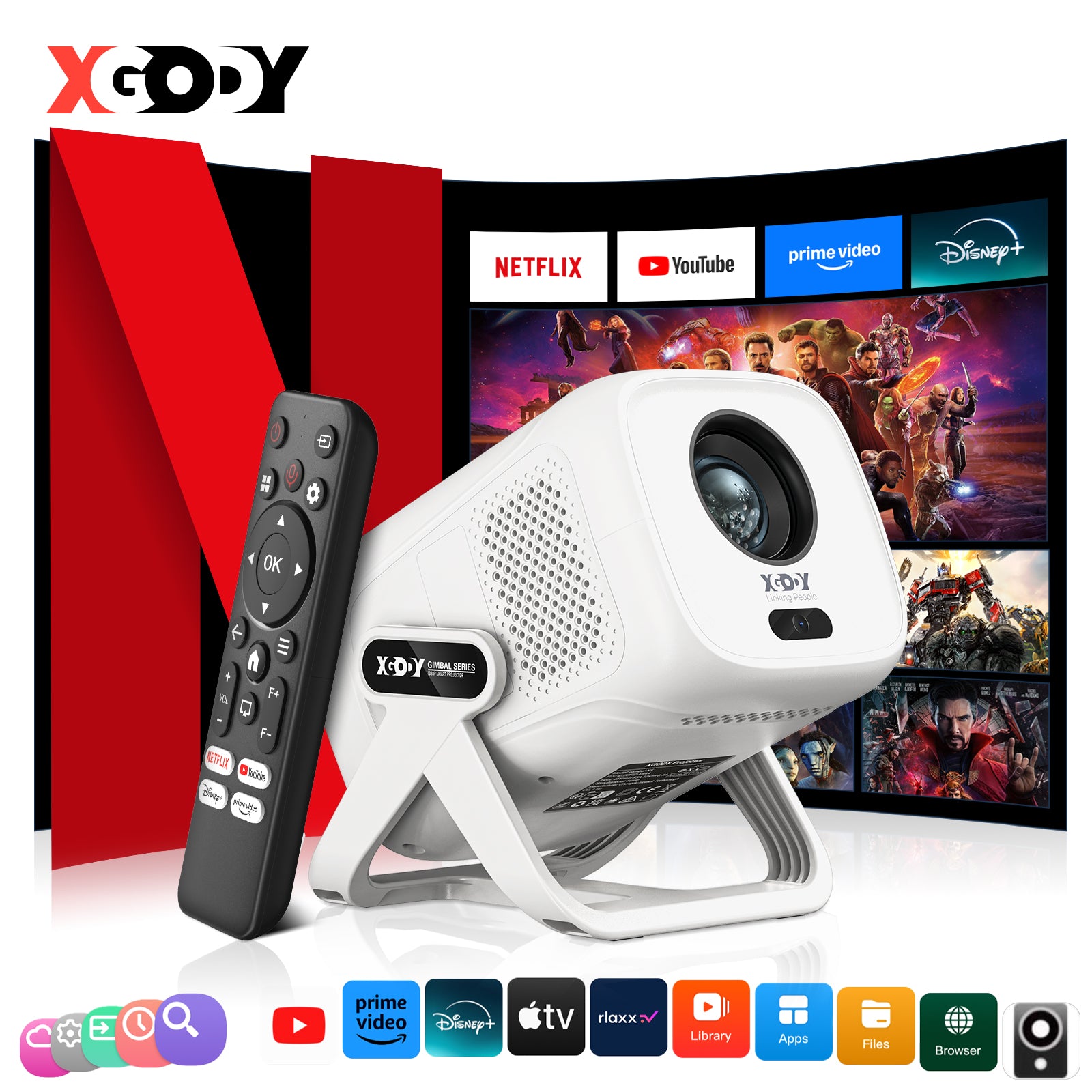 Gimbal N5 Portable Projector Smart OS With Native 1080P WiFi 6 & Bluetooth 5.4 For Home Theater