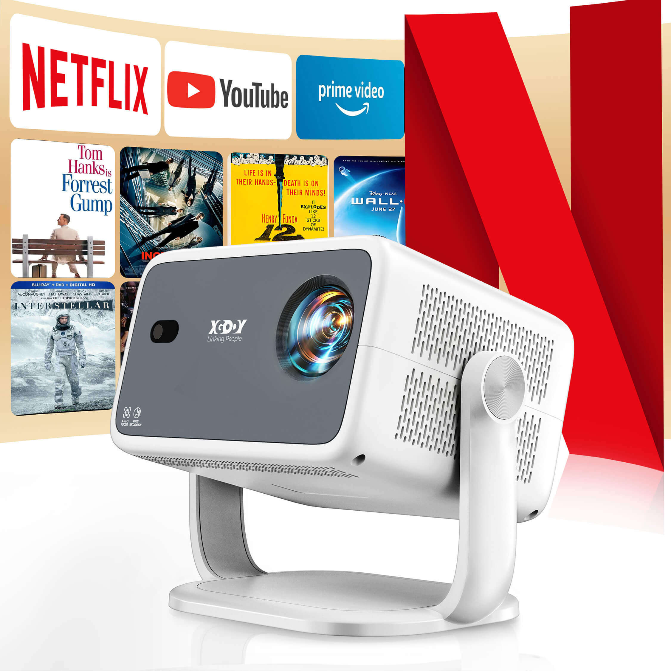 Gimbal N6 Portable Projector With Native 1080P, WiFi 6 & Bluetooth 5.2 For Home Theater