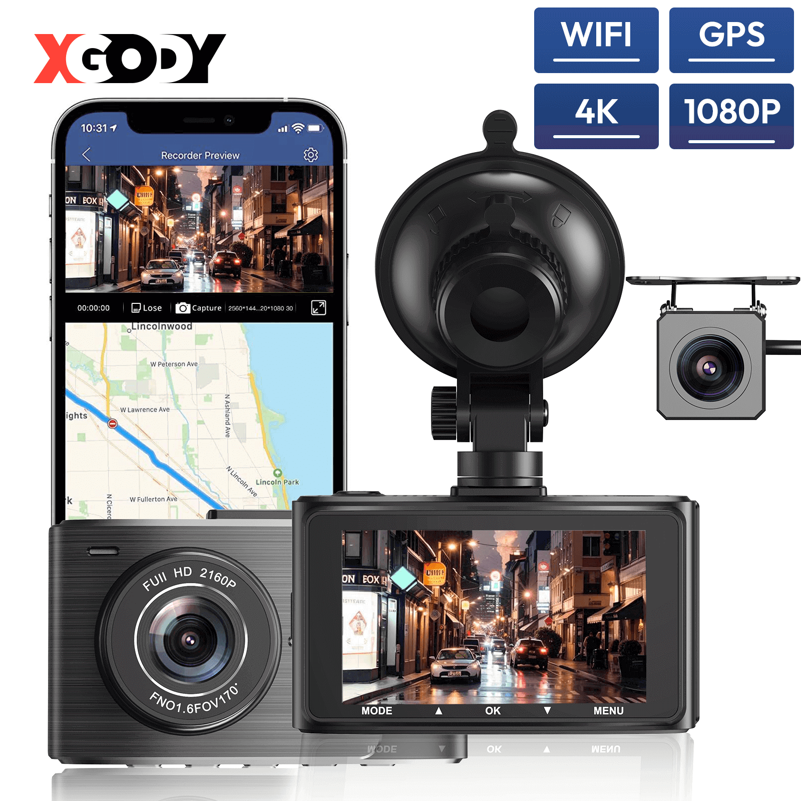Cost-effective and Most worthwhile XGODY J402 Pro Dash Cam | 4K + 1080P Dual Lens, 24-Hour Monitoring, Night Vision - XGODY