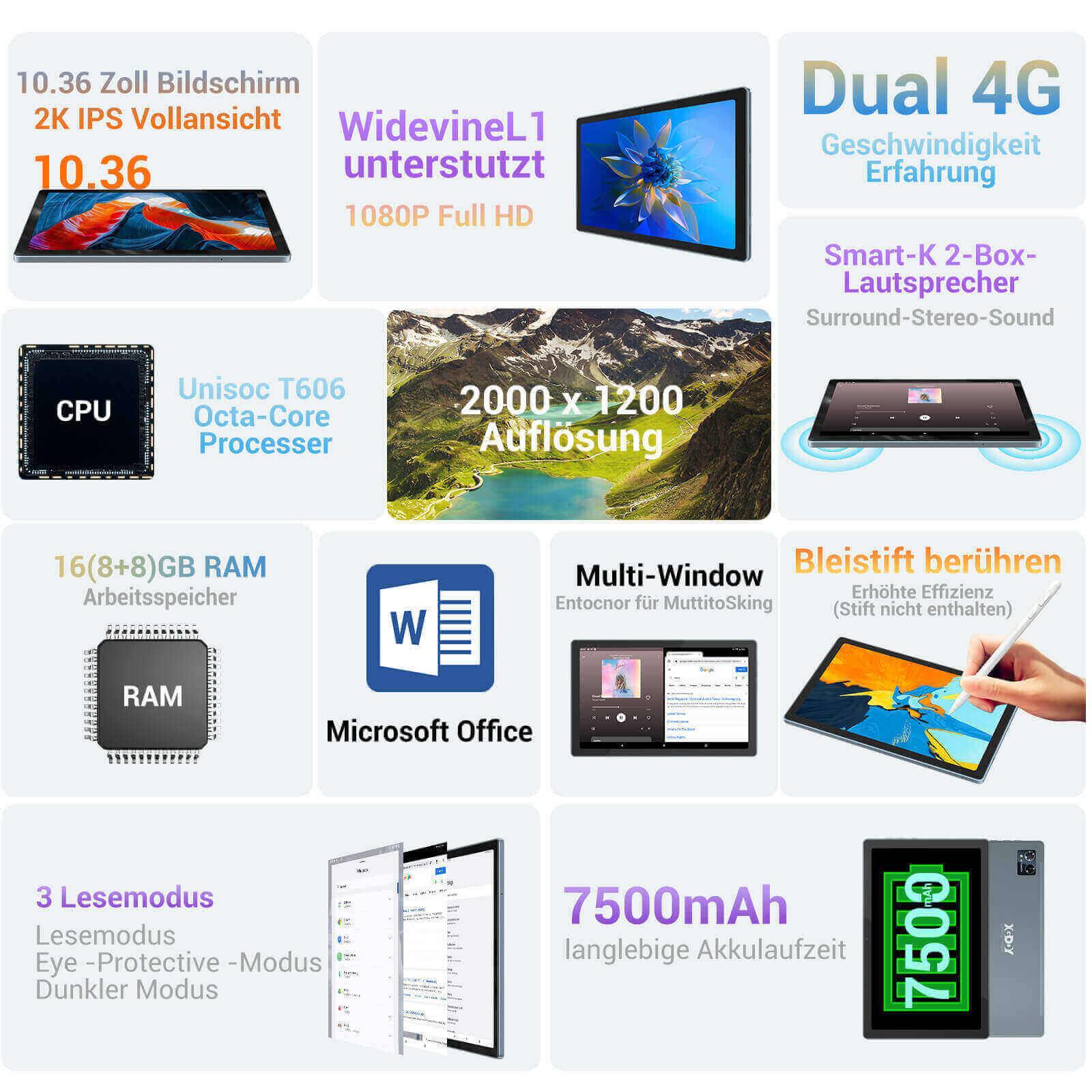 Cost-effective and Most worthwhile XGODY P70 PRO 4G Tablet With 2K Display, Android 12, 16G+512G, Split Screen, Metal Body - XGODY