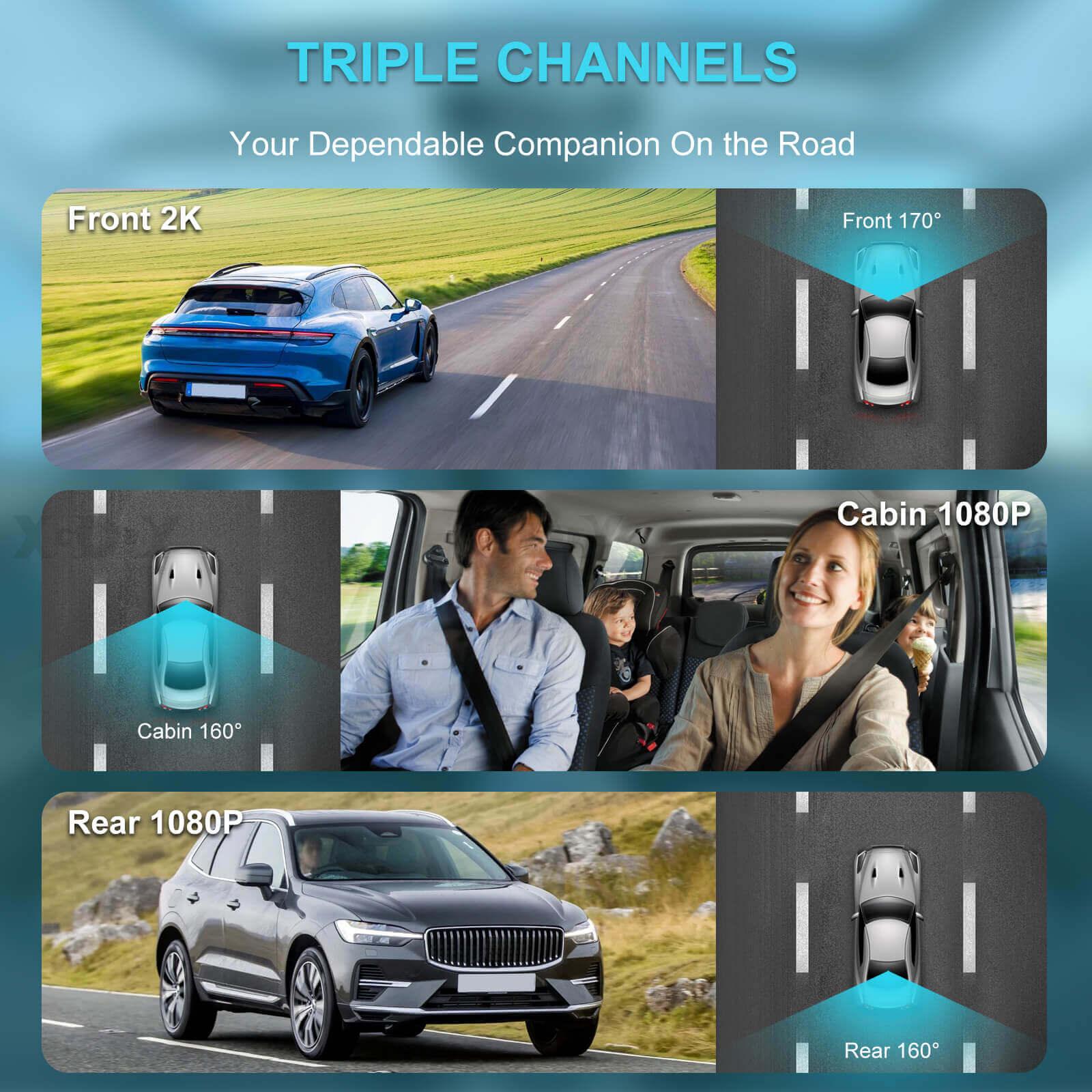 Cost-effective and Most worthwhile XGODY Q18 Triple | Lens Dash Cam | 2K Front + Dual 1080P Rear, 24-Hour Monitoring, Night Vision - XGODY