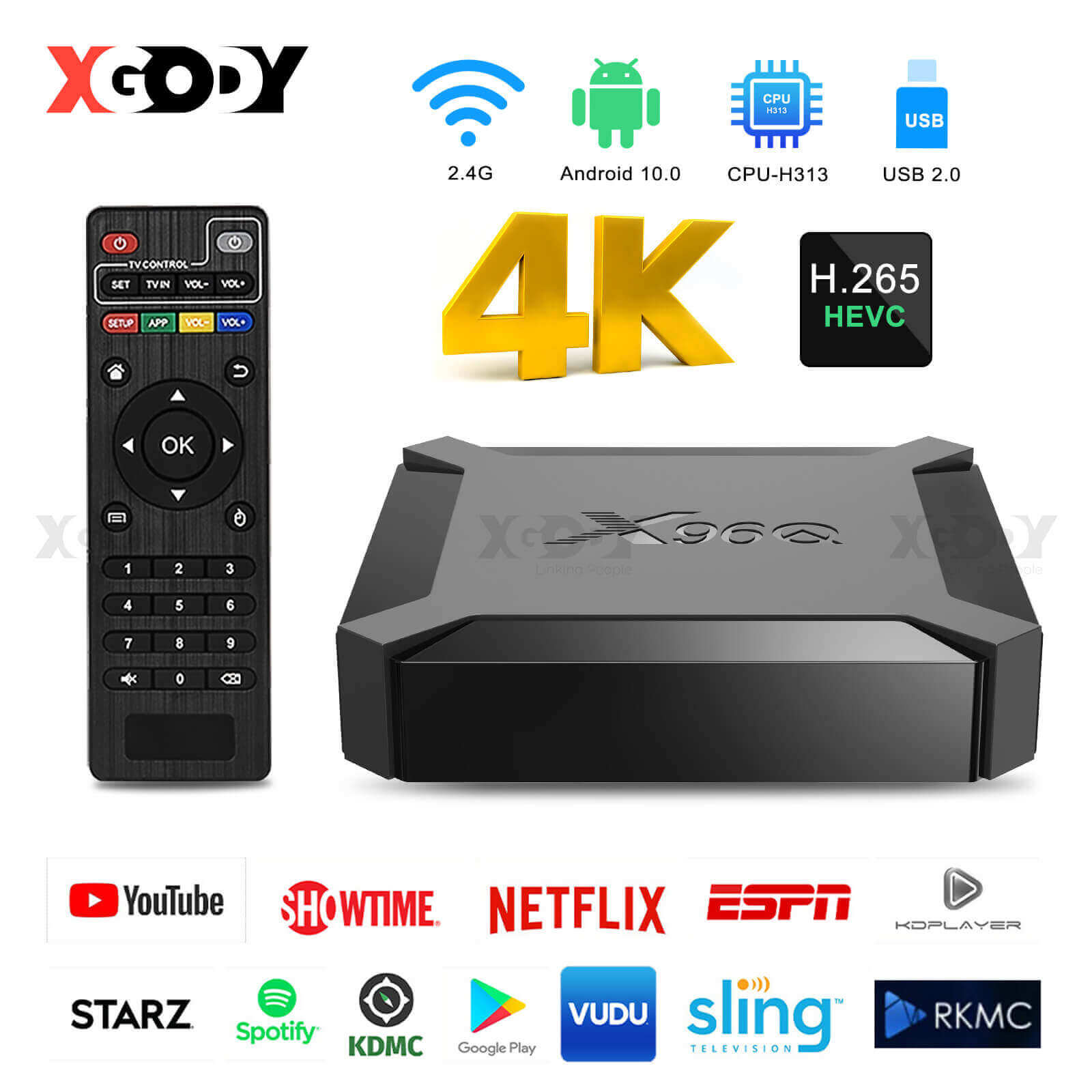 XGODY X96Q Android 10 Smart TV BOX, Supports Netflix, Hulu, Flixster, Youtube
