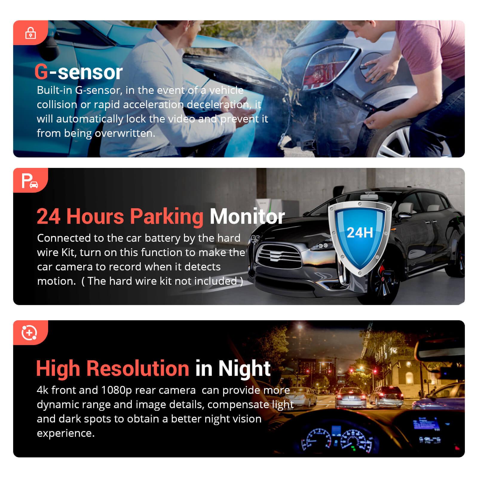 Cost-effective and Most worthwhile 4K Dash Cam Built in WiFi, GPS Car Dashboard Camera Recorder With Night Vision, Dual Lens, 3-inch Screen - XGODY