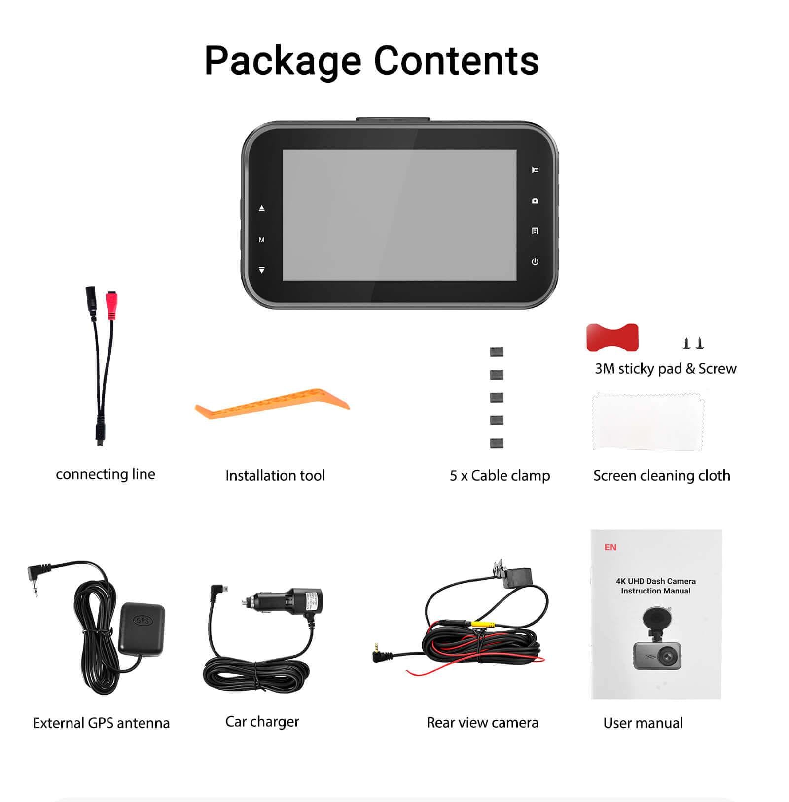 Cost-effective and Most worthwhile 4K Dash Cam Built in WiFi, GPS Car Dashboard Camera Recorder With Night Vision, Dual Lens, 3-inch Screen - XGODY