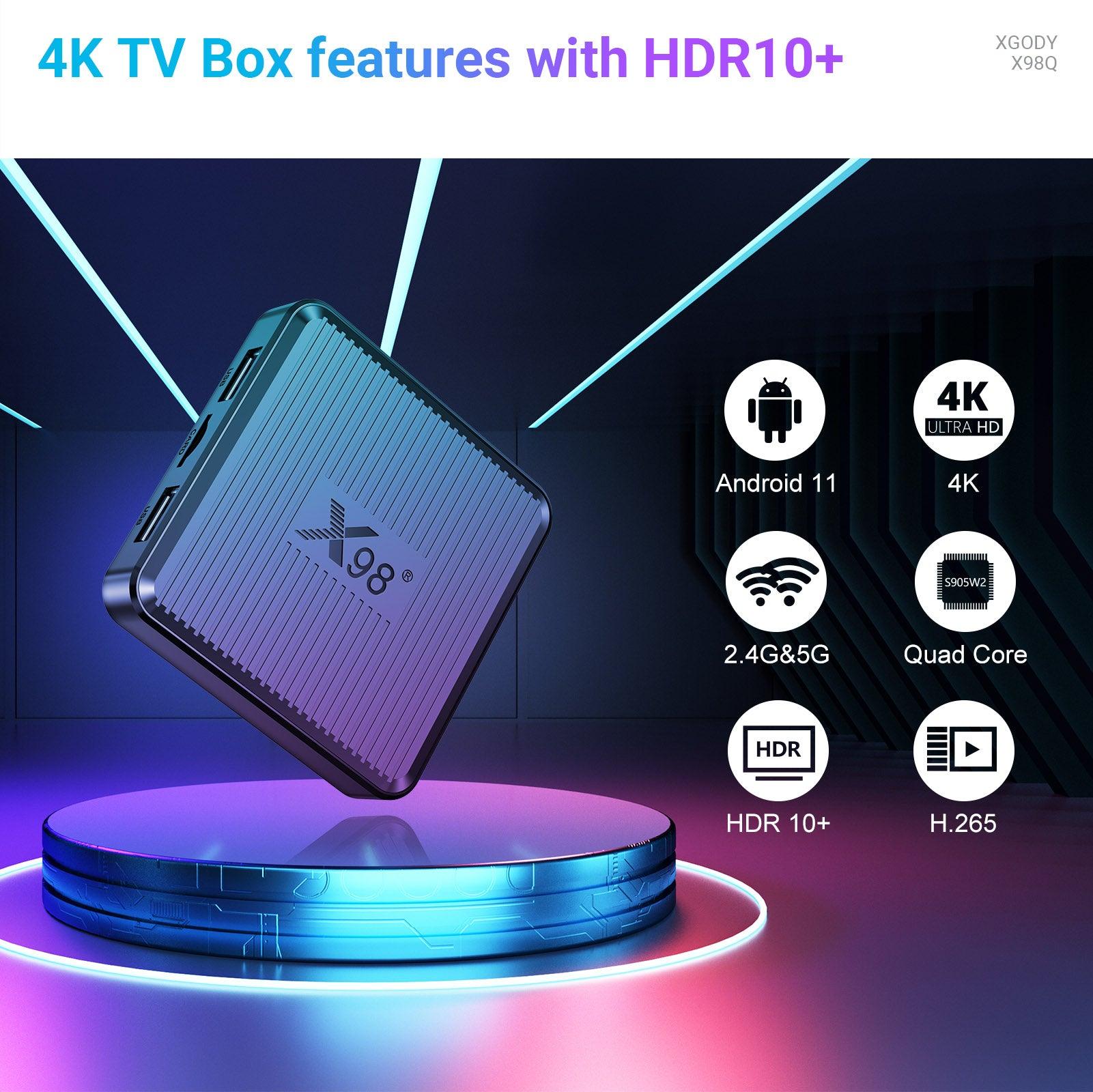 Cost-effective and Most worthwhile X98Q HDMI Android 11.0 Smart TV Box 4K, 2.4/5G Dual WiFi & Bluetooth, 16GB build-in Disney, Netflix - XGODY