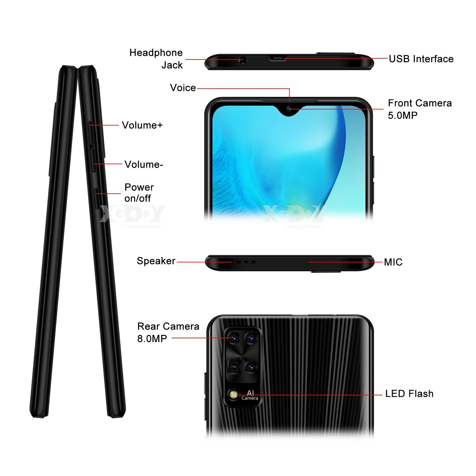 Cost-effective and Most worthwhile XGODY X3 | Android 9.0 Unlocked Smartphone with 8MP Beauty Camera 16 GB Memory - XGODY