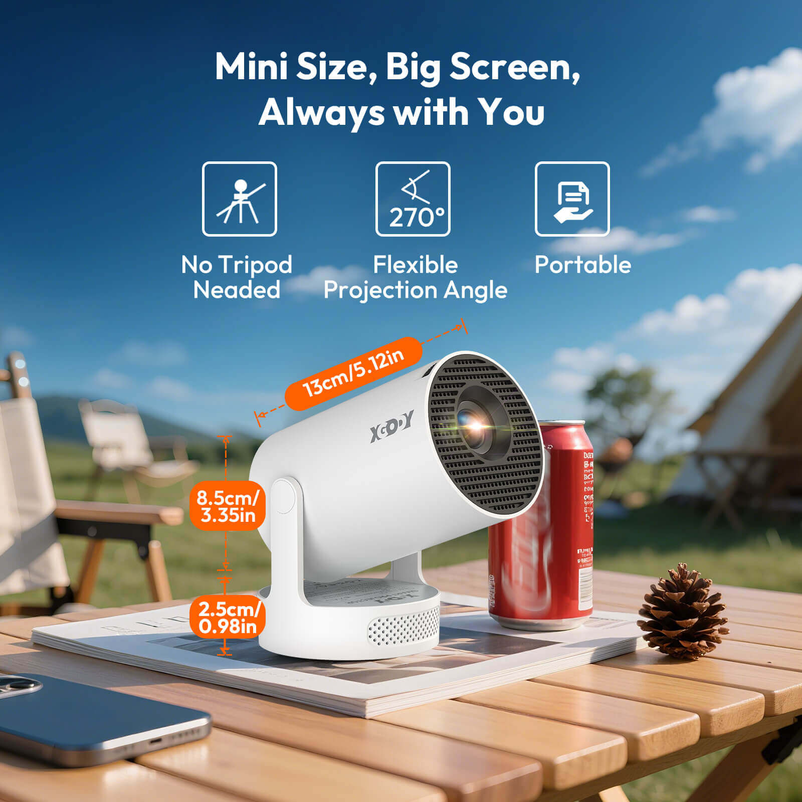 XGODY Gimbal 3S Portable Short-throw Projector, Android 11.0 system With Bluetooth And Dual-band WiFi6