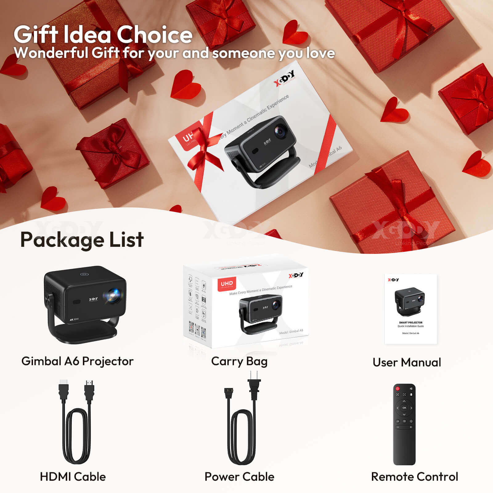 Gimbal A6: Portable Projector With Android 11.0, Native 1080P, WiFi & Bluetooth Auto Focus