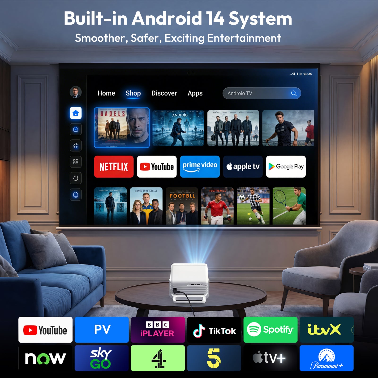 XGODY Gimbal A1 Smart Projector - Android 14 | 6D Auto Keystone | 4K Supported Dual Speakers