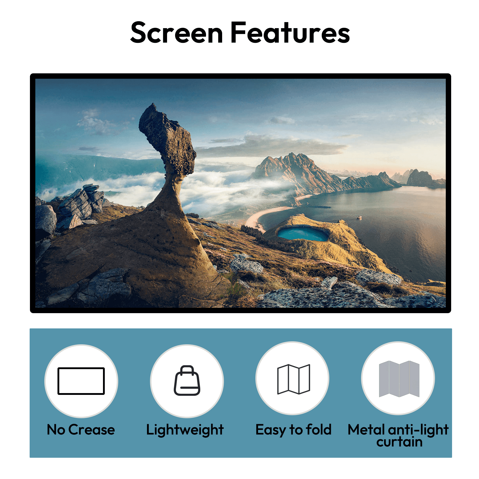 100" Foldable ALR Projection Screen | Portable Ambient Light Rejecting Screen for Home & Travel