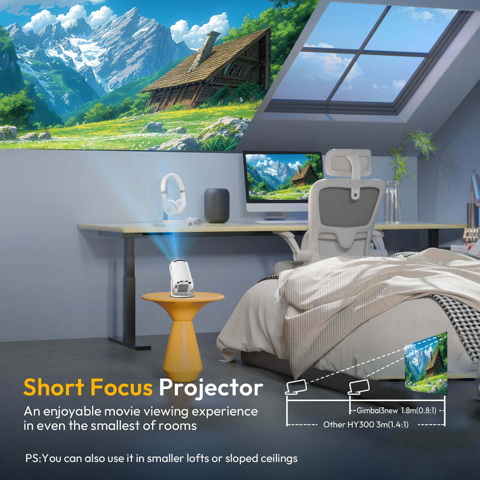 XGODY Gimbal 3 NEW Portable Short-throw Projector, Android 11.0 System With Bluetooth And Dual-Band WiFi6 Compact And Portable