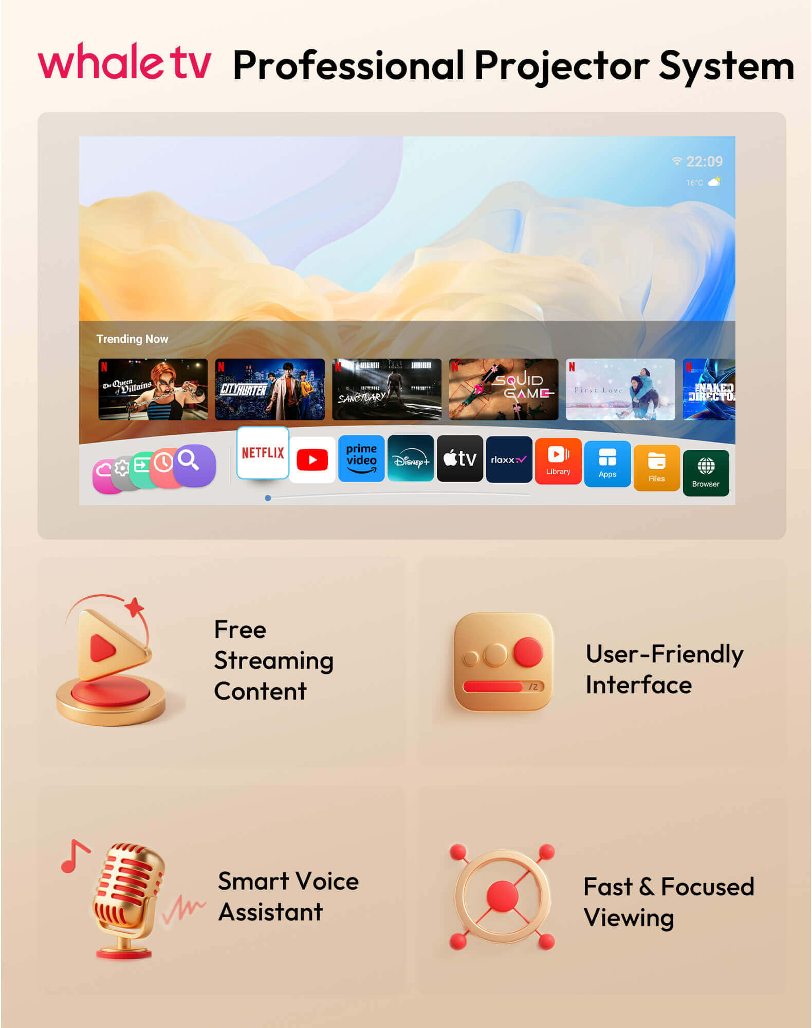 Gimbal N6 Pro Portable Projector With Native 1080P WiFi 6 & Bluetooth 5.4 32GB For Home Theater