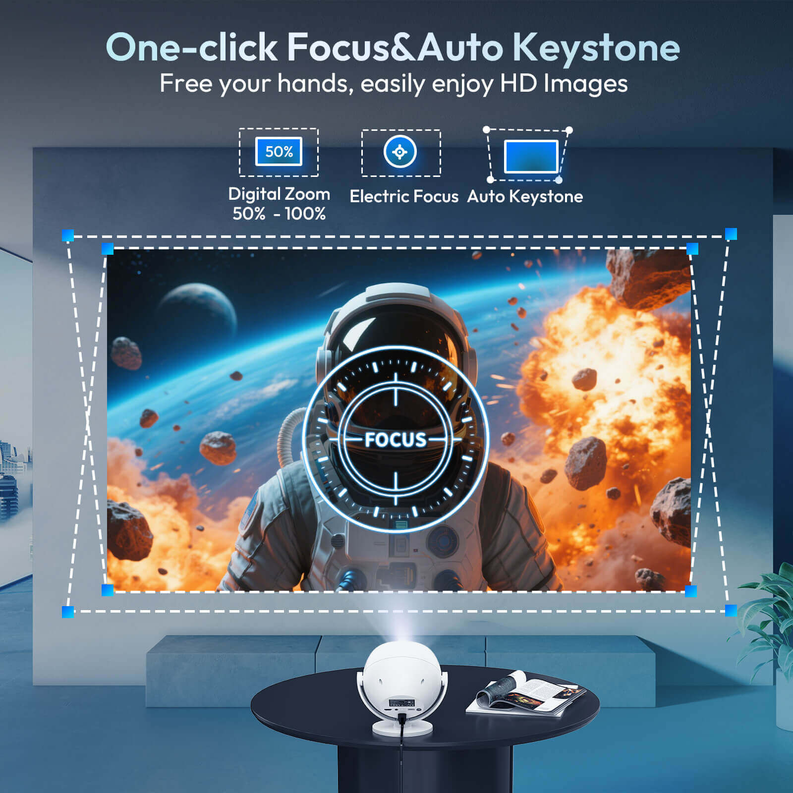 Gimbal A2: Portable Projector Dual Speakers Android 11.0, Native720P, WiFi6 & Bluetooth5.2 Connectivity