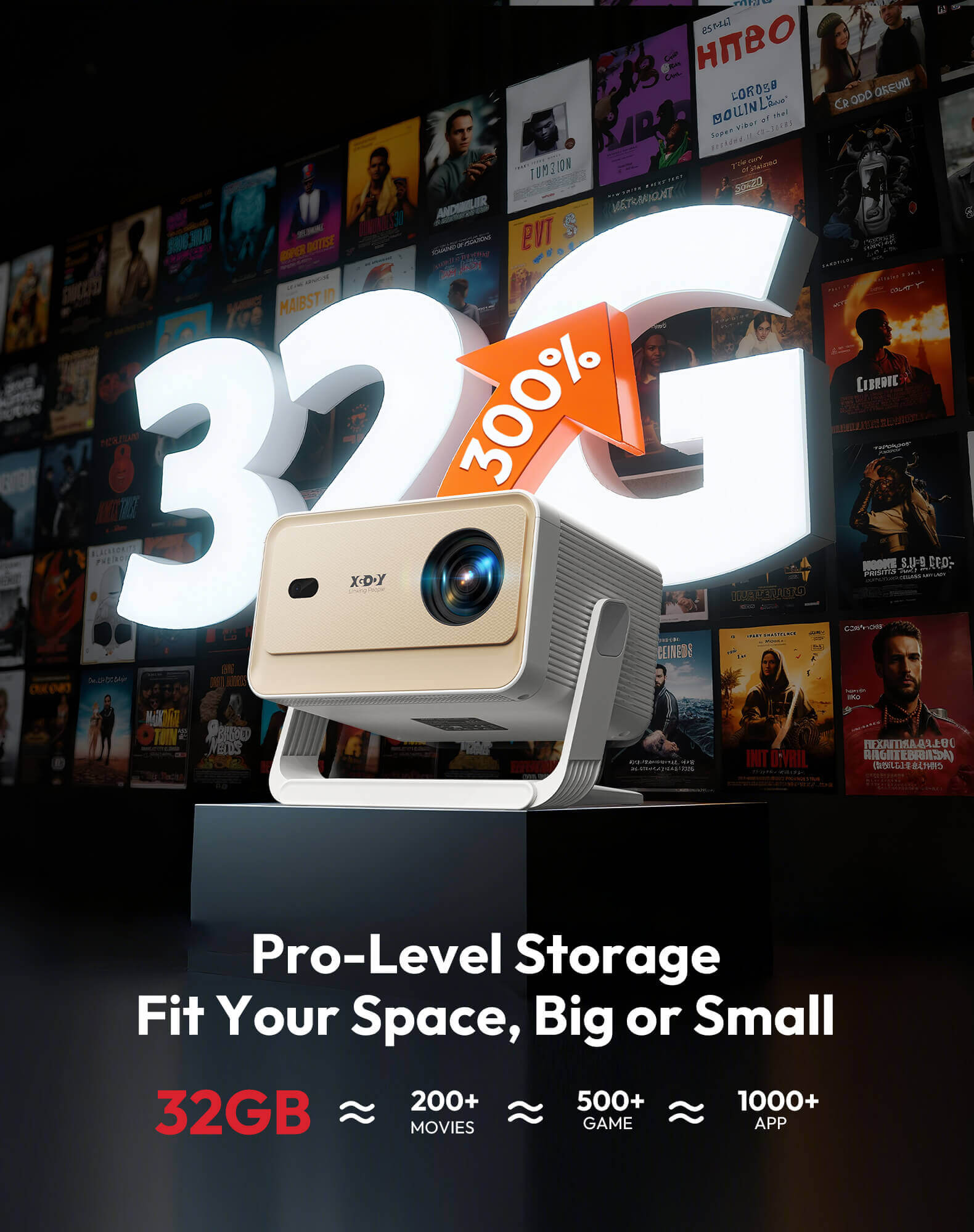 Gimbal N6 Pro Portable Projector With Native 1080P WiFi 6 & Bluetooth 5.4 32GB For Home Theater