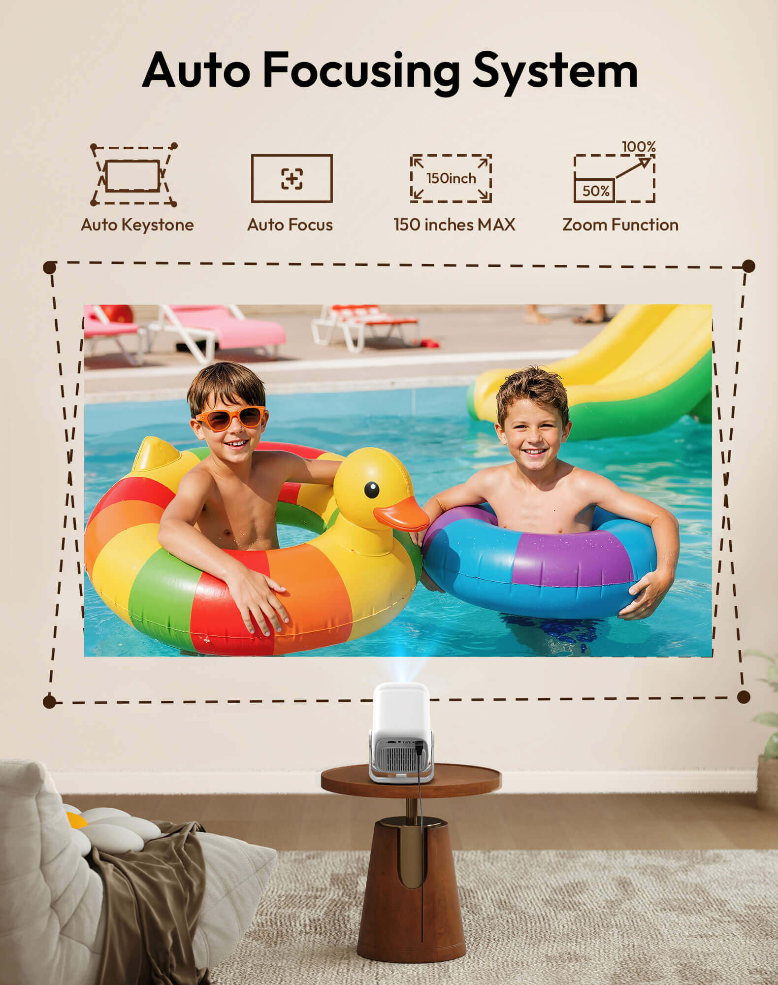 Gimbal N5 Portable Projector Smart OS With Native 1080P WiFi 6 & Bluetooth 5.4 For Home Theater