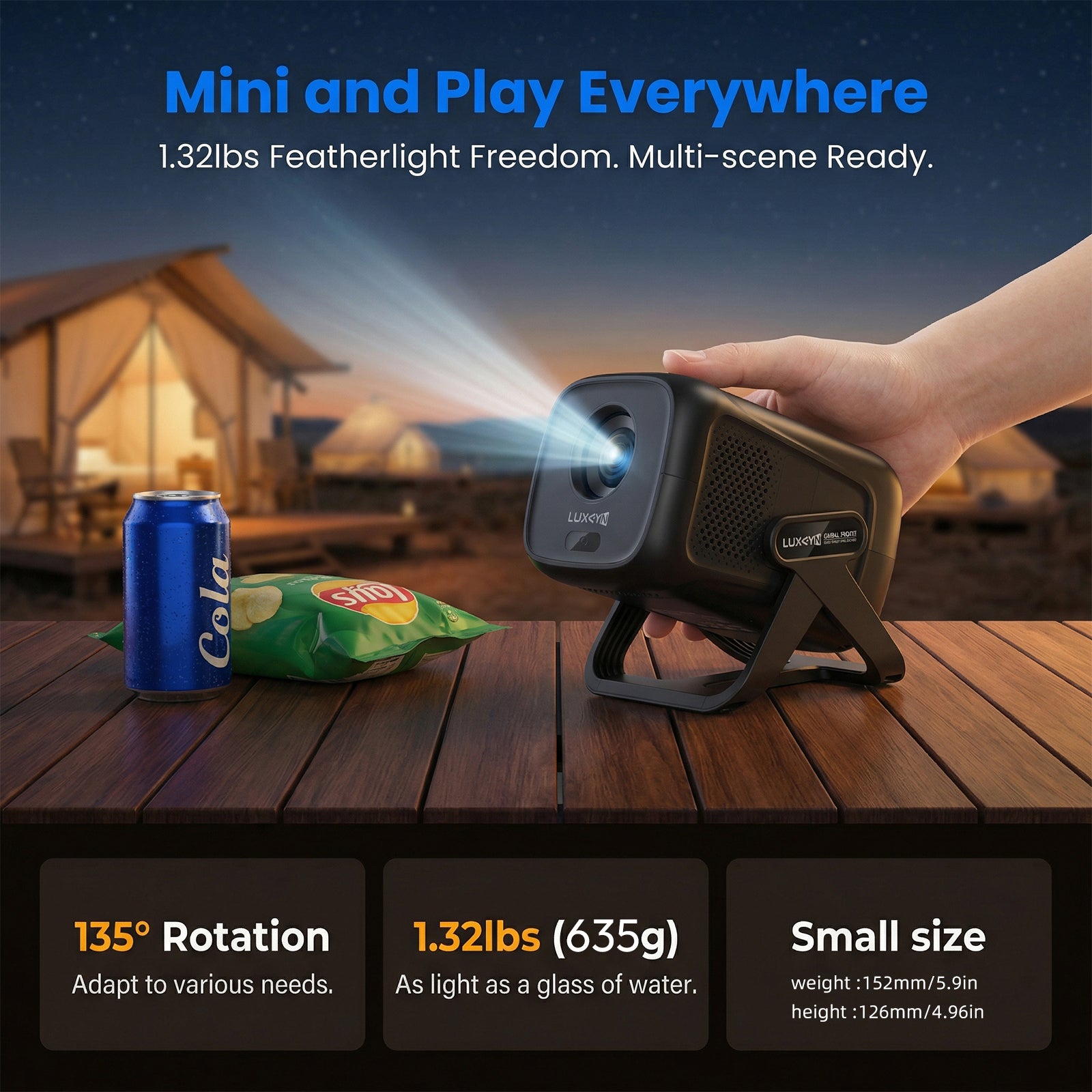 XGODY A5 Smart Gimbal Projector - Native 1080P FHD, 450 ANSI, Android 14, Auto Focus & Keystone