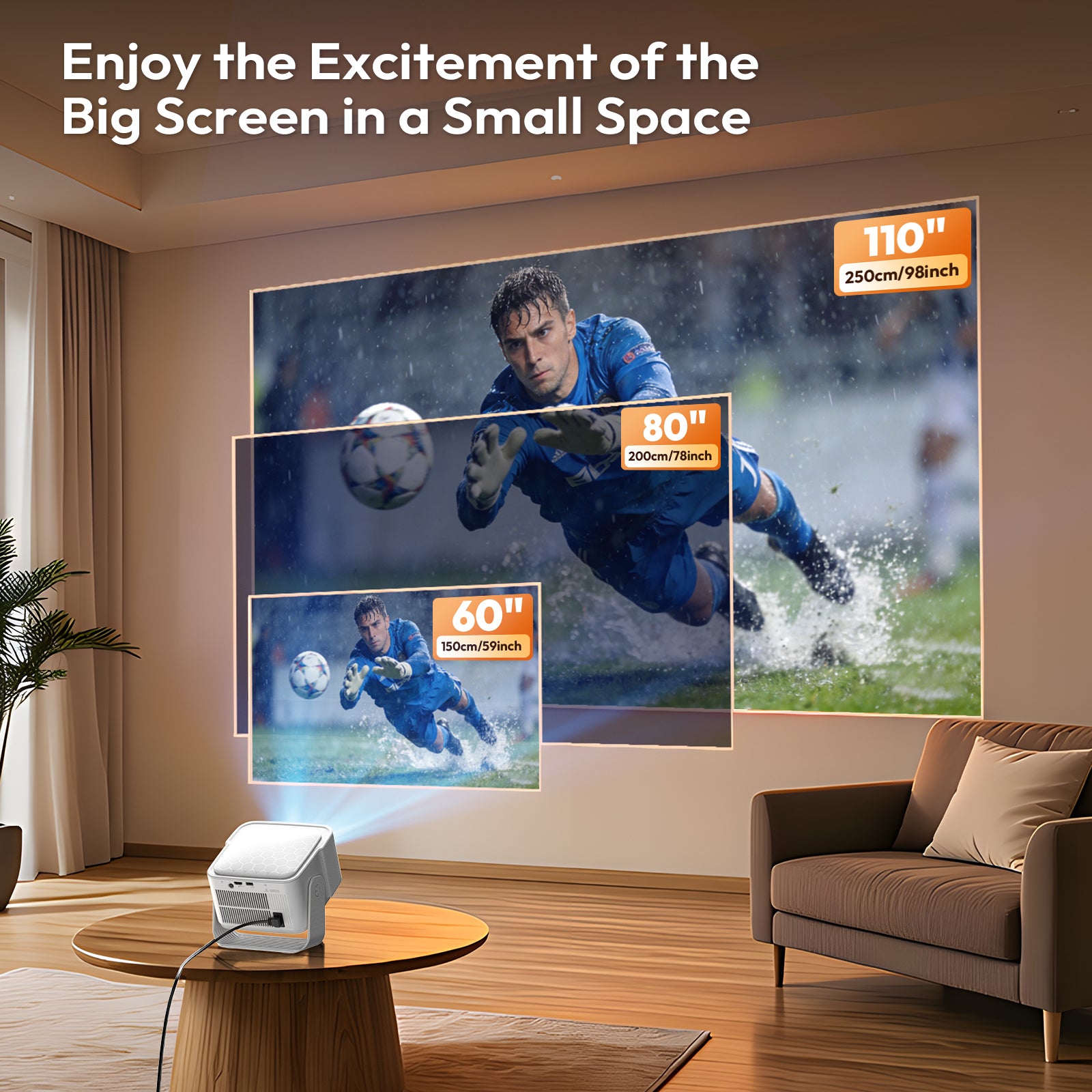 XGODY Gimbal 7 Portable Short-throw Projector, Android 14.0 System 8K Support