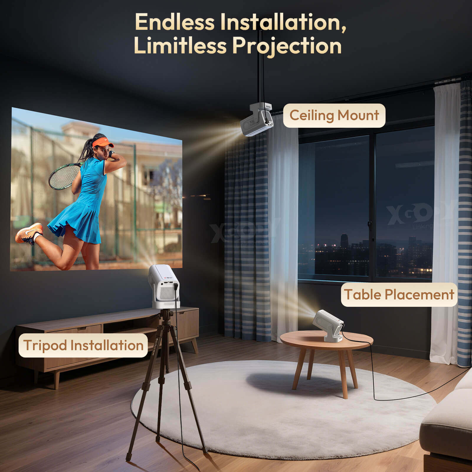 Gimbal 5 PRO: Portable Projector Android 14.0, Native 1080P, WiFi 6 & Bluetooth 5.4 Built-in Stereo Speaker