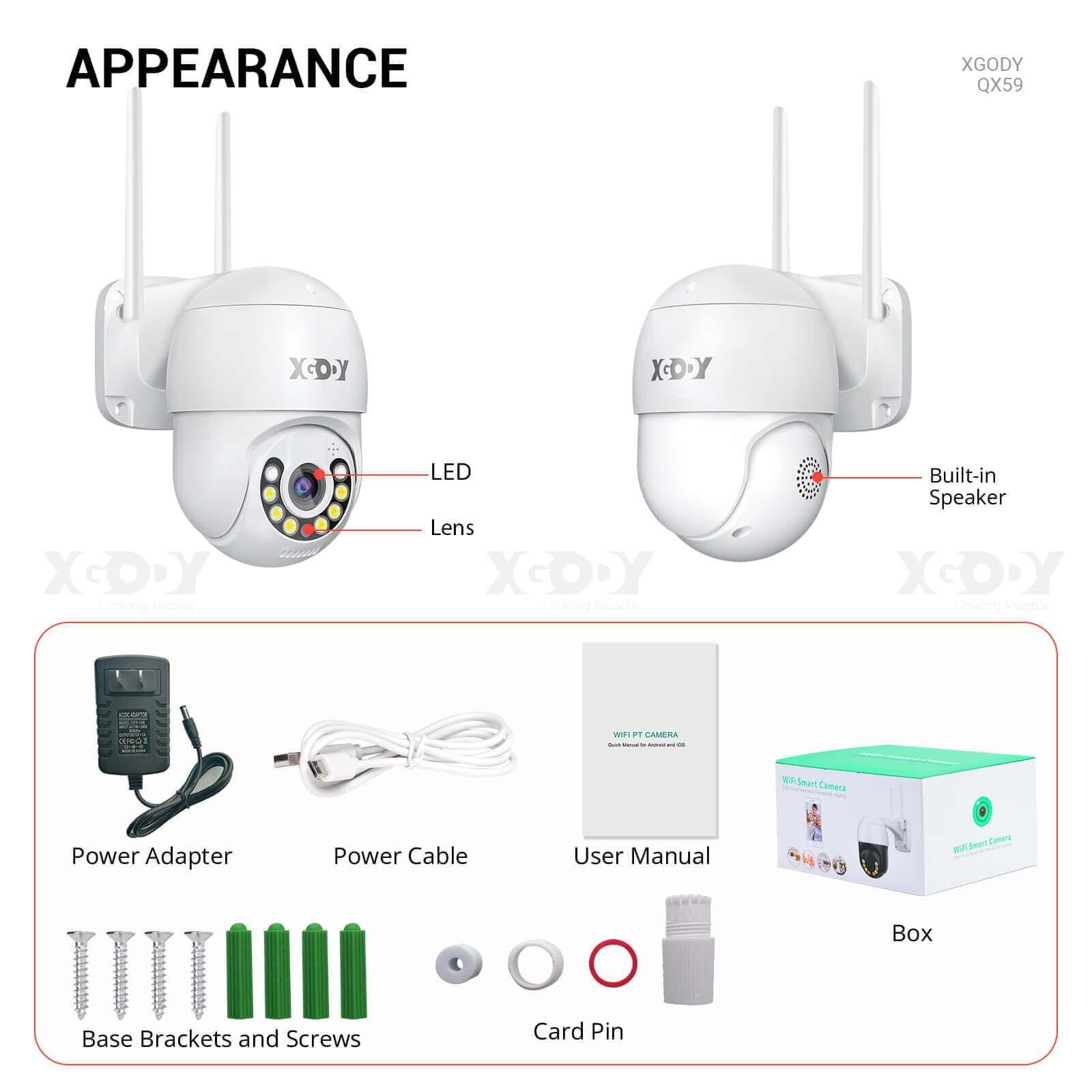 Cost-effective and Most worthwhile XGODY PTZ Camera 360° Home Security Cameras Oudoor 1080P IP66 Waterproof, Motion Detection | QX59 - XGODY 